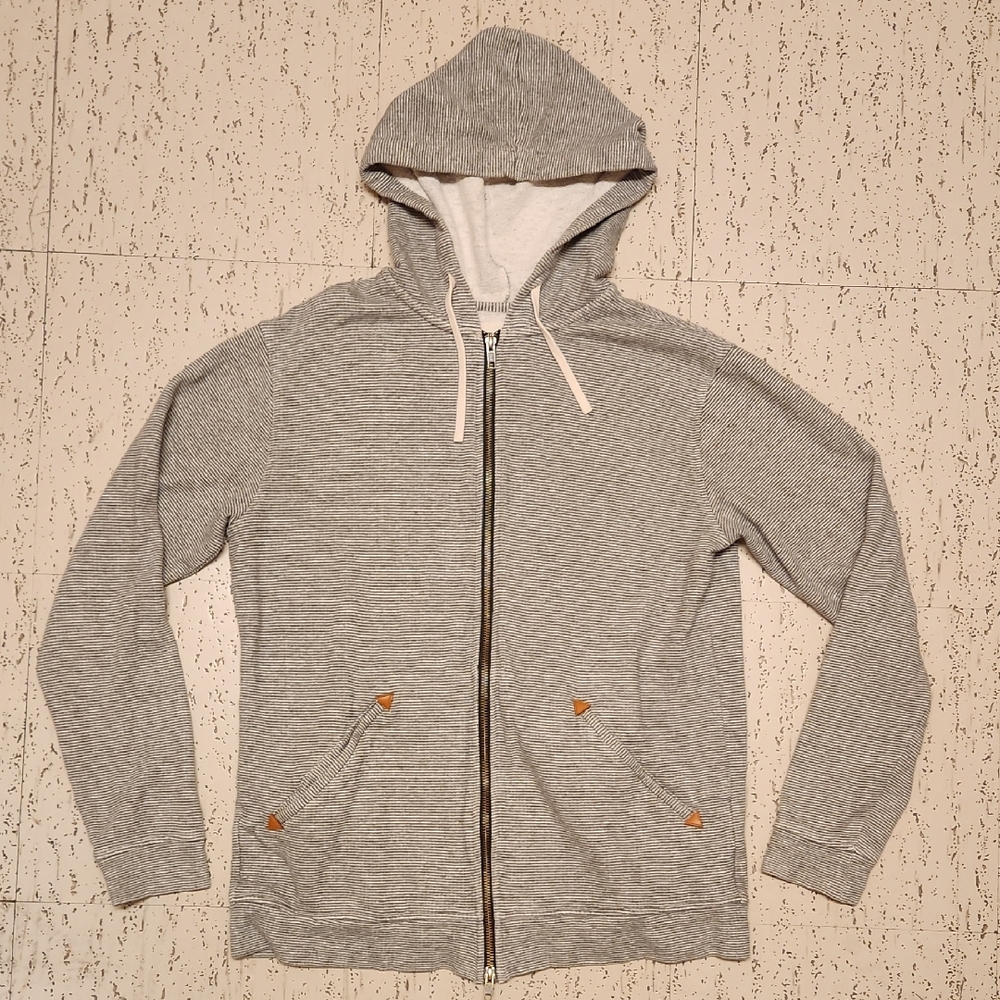 Taylor Stitch Heather Gray Full Zip Pin Stripe Hoodie Sweater